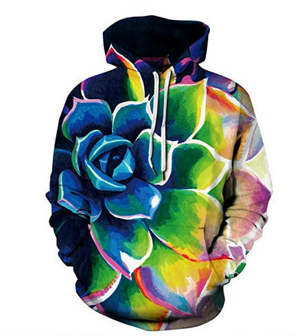 Rose Hoodie with Floral Print and Loose Fit Long Sleeve