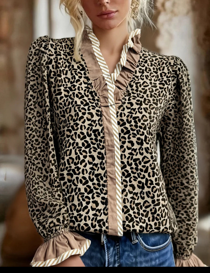 Leopard Lace Long Sleeve Top Stylish Womens Fit Perfect