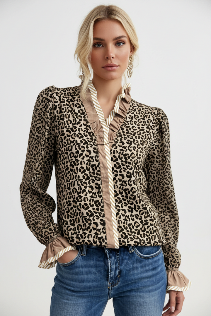 Leopard Lace Long Sleeve Top Stylish Womens Fit Perfect