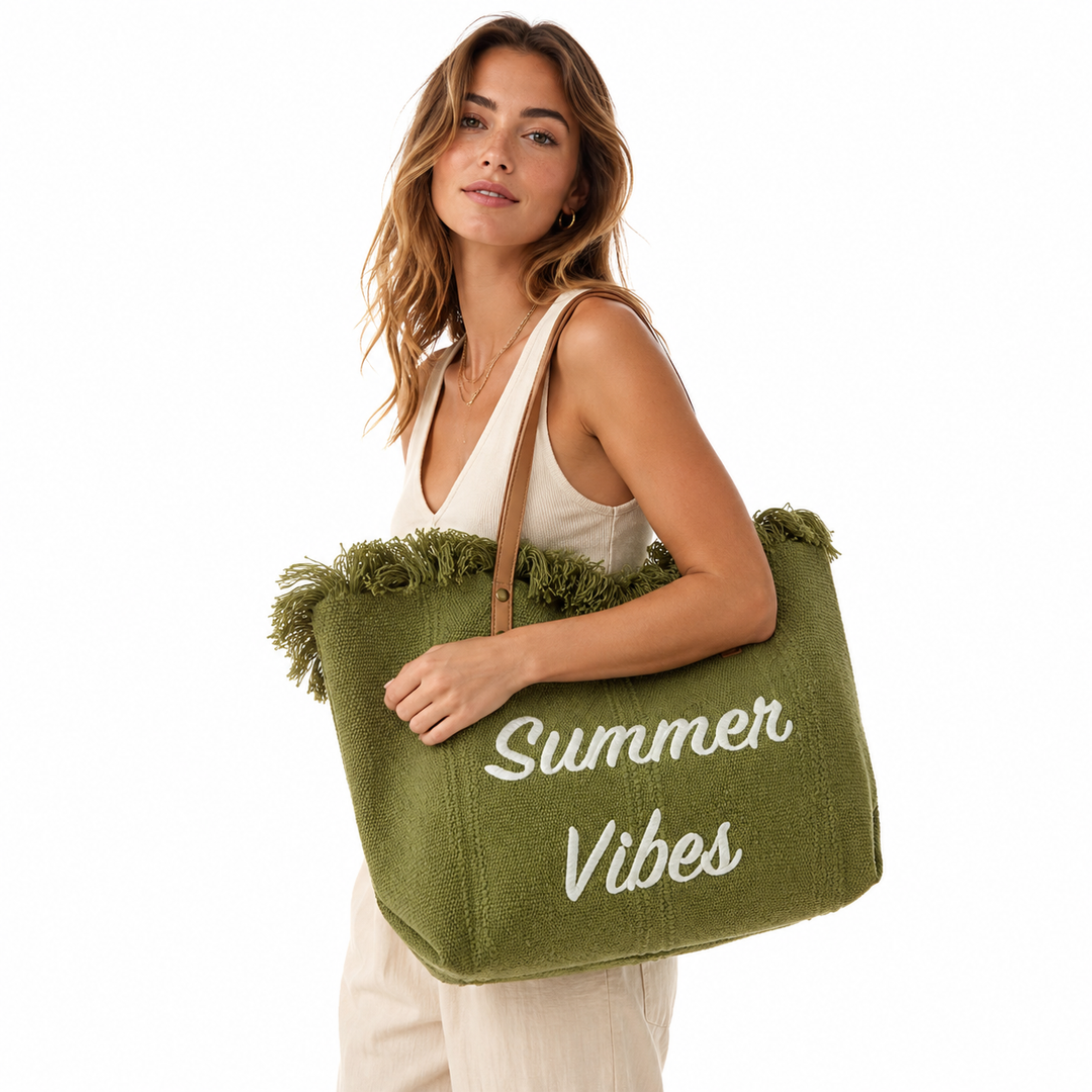 Green shoulder tote with structured base for weekend styling