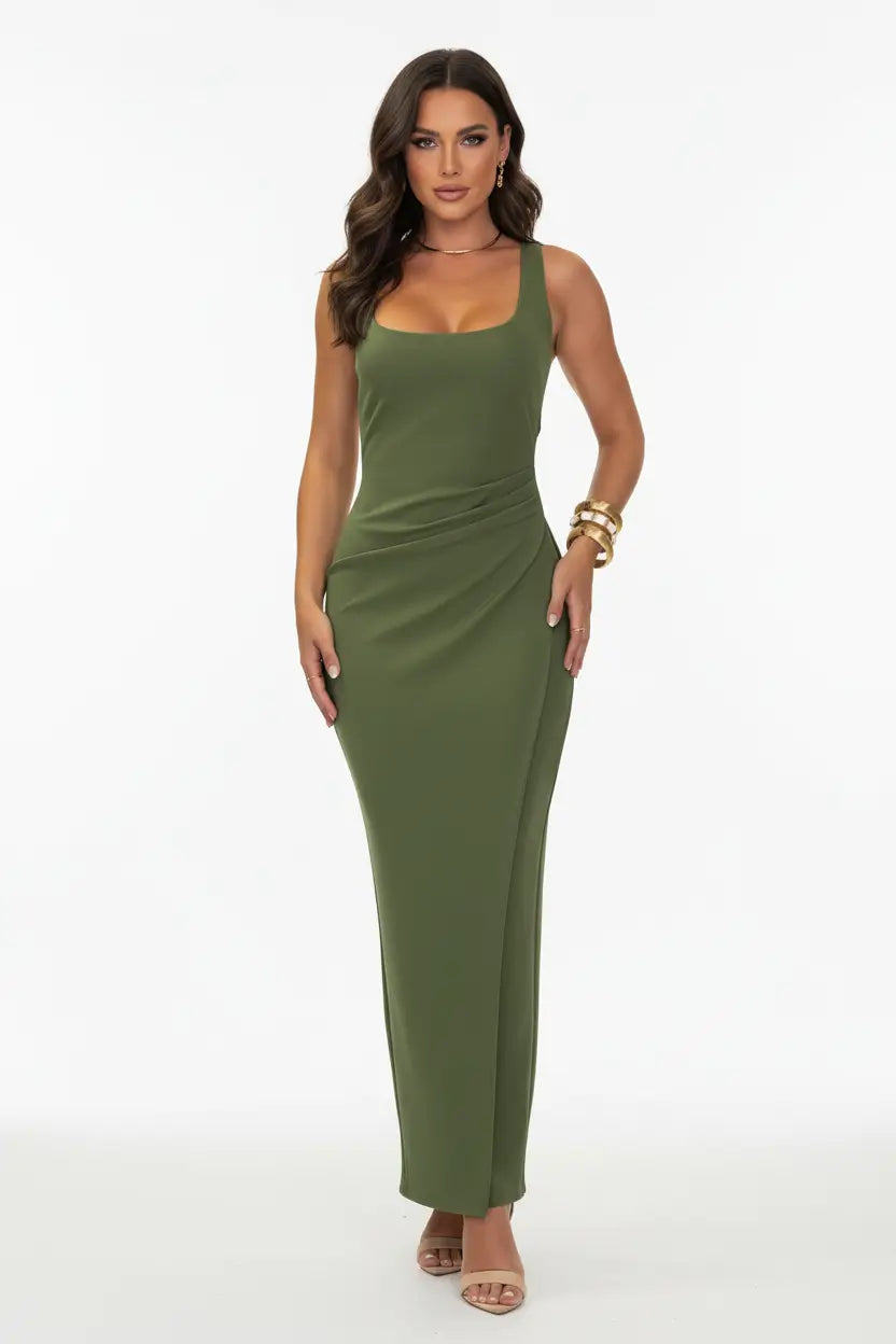 elegant women jumpsuit sleeveless upper section clean neckline structured shoulder line