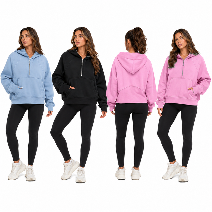 Women casual zipper hoodie with pockets, designed for breathable warmth, layering comfort and daily wear for fall winter days