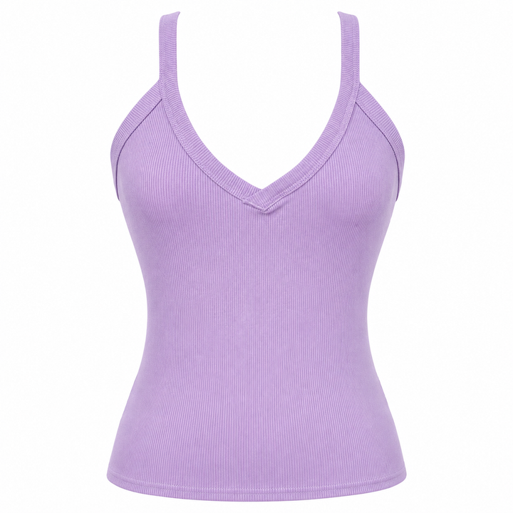 Colorful ribbed V-neck tank top for gym, yoga class, travel and casual lifestyle wear