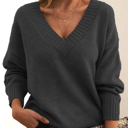 Women’s V-Neck Sweater   Cozy Loose Knit for Autumn & Winter