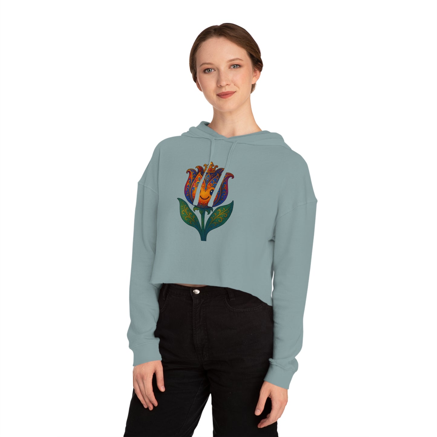 Women’s Floral Cropped Hoodie – Tulip Spring Must-Have