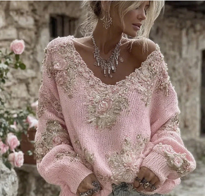 Women’s V Neck Pullover Sweater Cozy Street Look