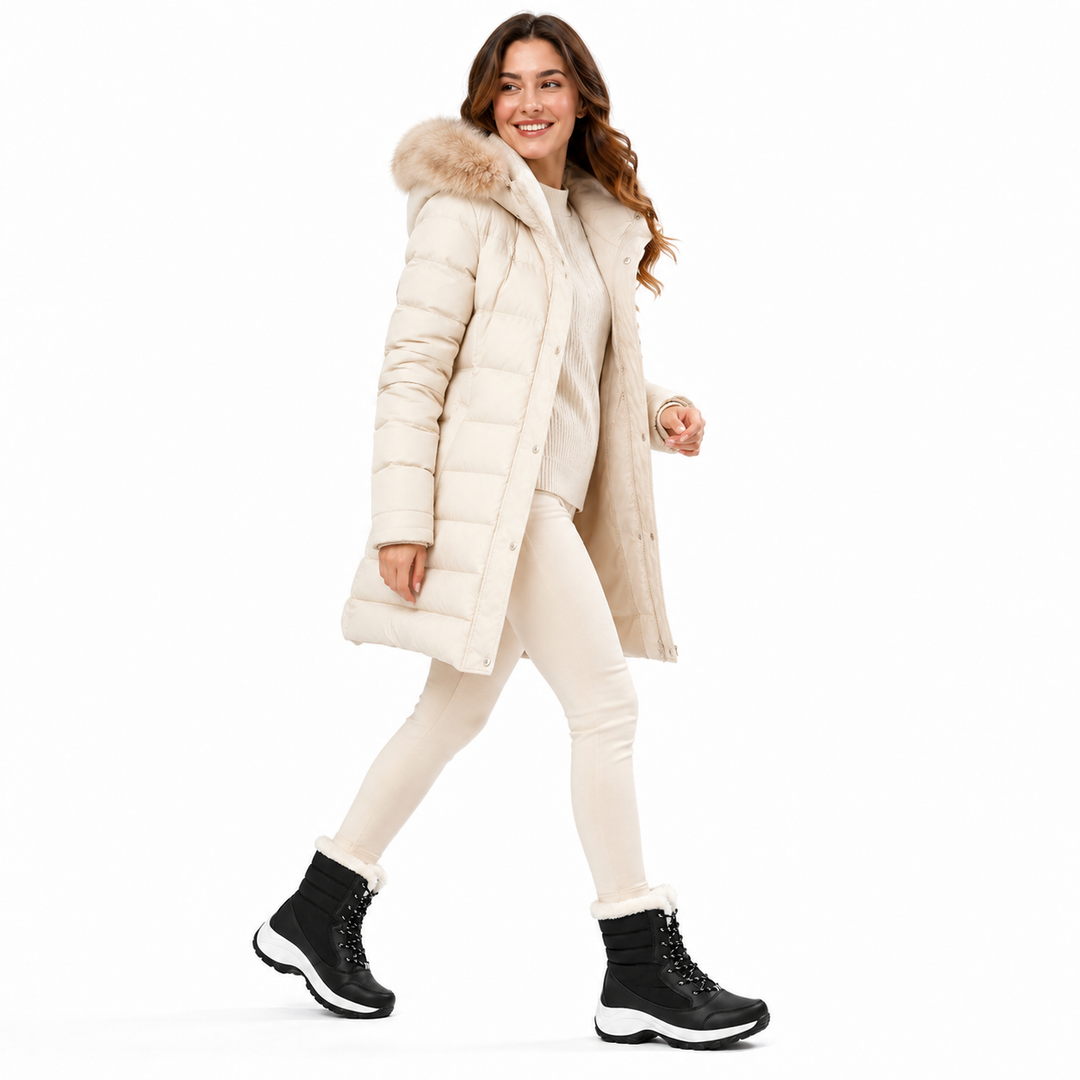 Non-slip snow boots for women with PU sole traction, warm inner lining, and comfortable round toe winter design for daily use