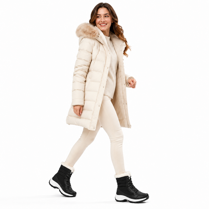 Non-slip snow boots for women with PU sole traction, warm inner lining, and comfortable round toe winter design for daily use