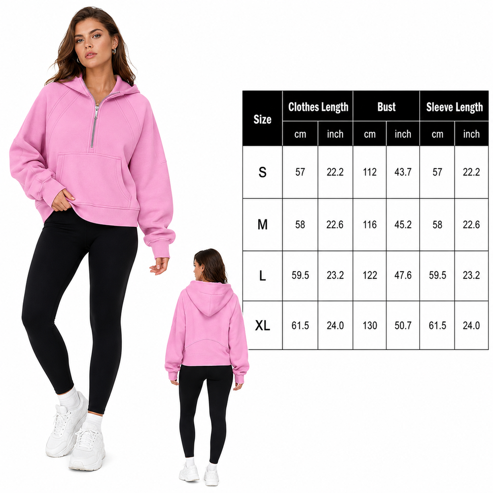 Warm women zip hoodie with front pockets, relaxed silhouette and soft polyester fabric for errands or travel as a daily layer