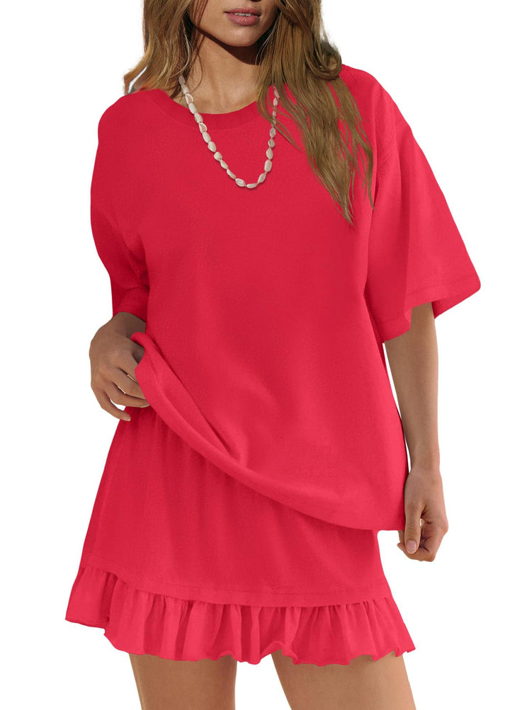Women’s Casual Two Piece Skirt Set Short Sleeve Styles!