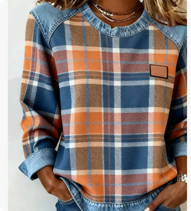 Denim Patchwork Sweatshirt Women – Relaxed Urban Style