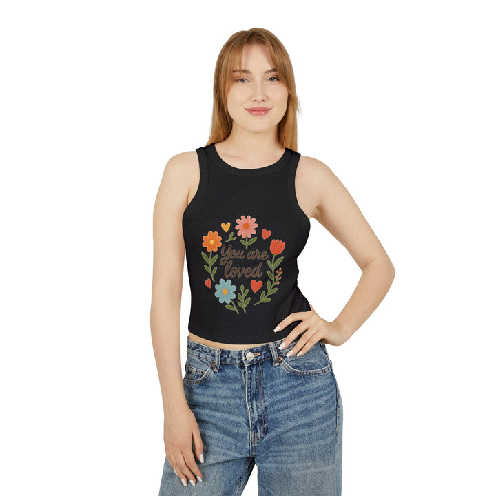 Women's Floral Quote Racer Tank – Ribbed Summer Fit