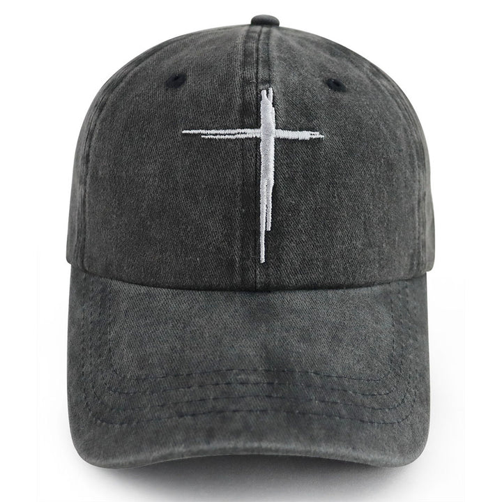 Gray cap with a white cross emblem on a white background