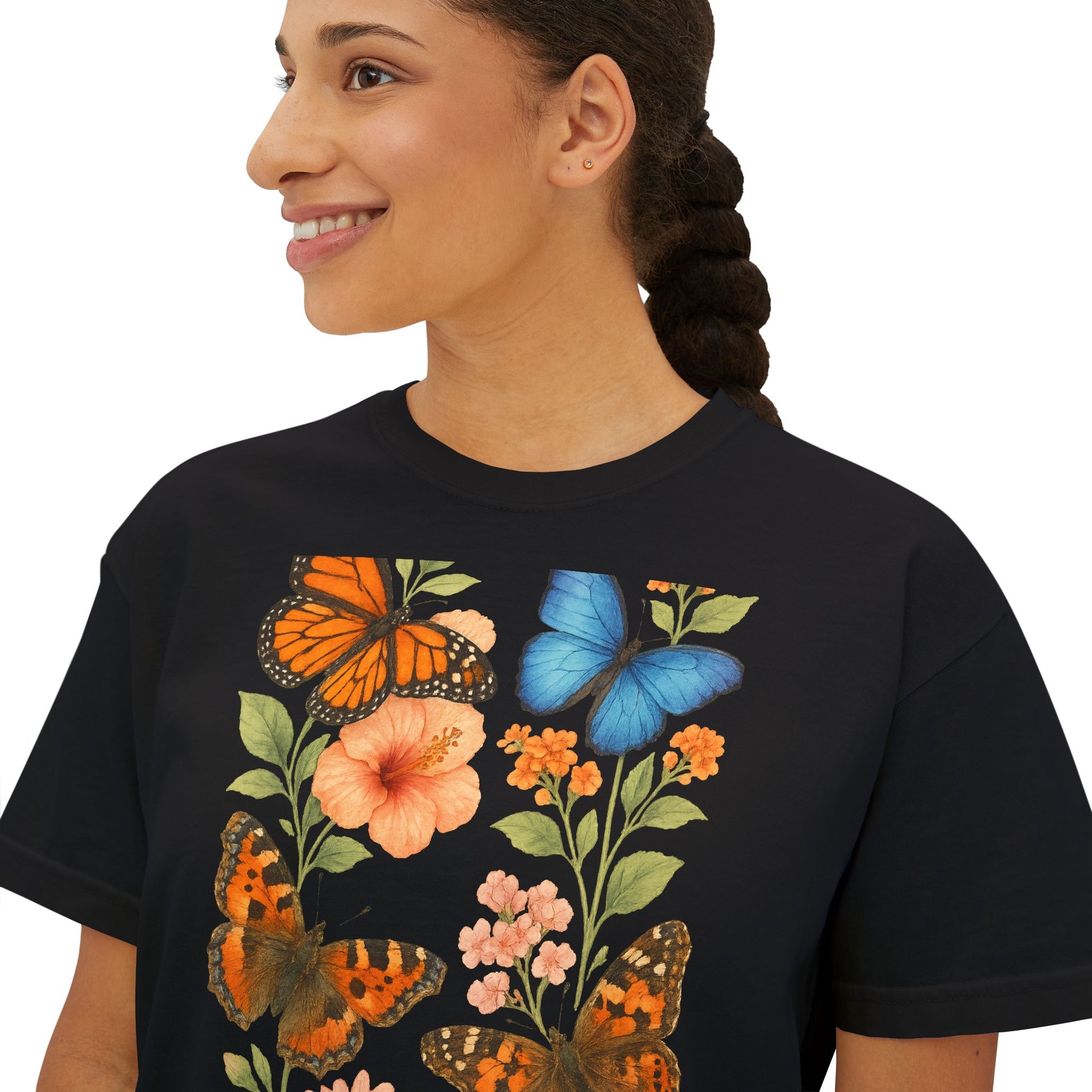 Butterfly Floral Women’s Boxy Tee – Vintage Style