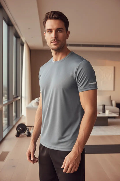 men running t shirt lightweight polyester white for summer training
