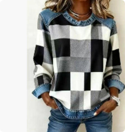 Denim Patchwork Sweatshirt Women – Relaxed Urban Style