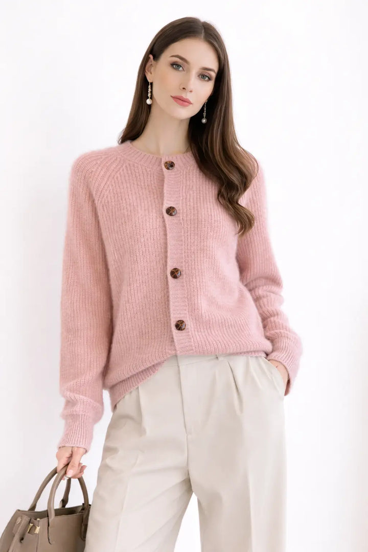 cashmere cardigan rose red warm knit outfit autumn winter style