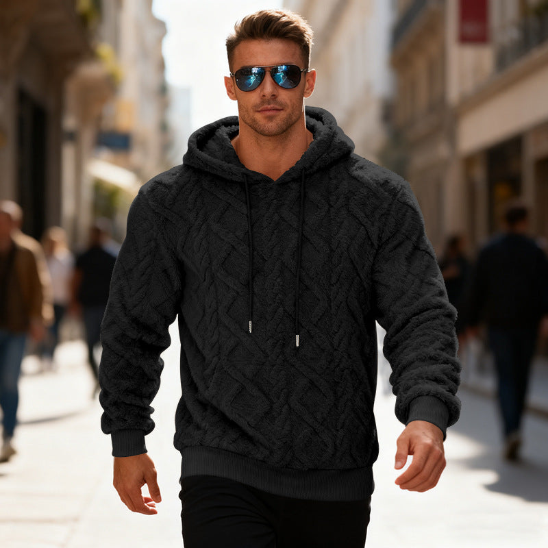 mens hoodies fleece lined pullover worn under jacket showing lightweight warmth and easy everyday layering