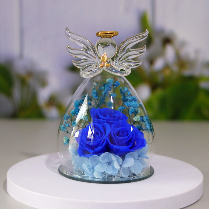 eternal flower gift box angel dome dried rose arrangement in glass bottle for wedding anniversary keepsake decor