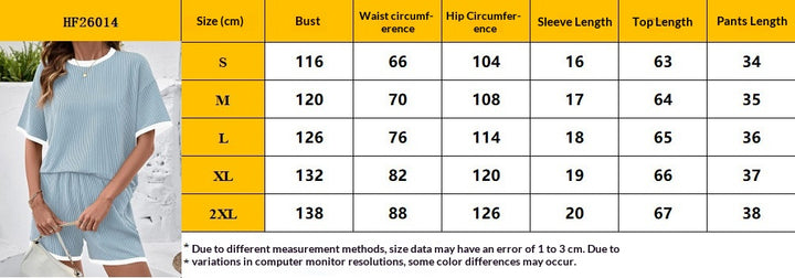 Size chart for a light blue outfit with measurements in centimeters.