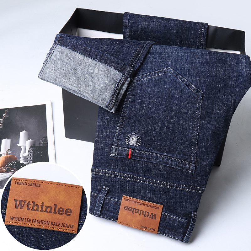 Men’s Straight Loose Fleece-Lined Jeans