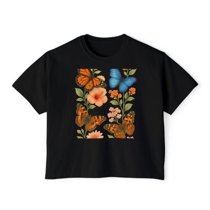 Butterfly Floral Women’s Boxy Tee – Vintage Style