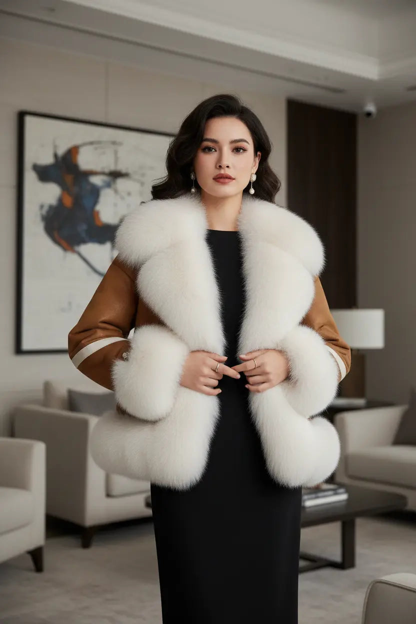 women’s fur coat white cosy lining daytime look
