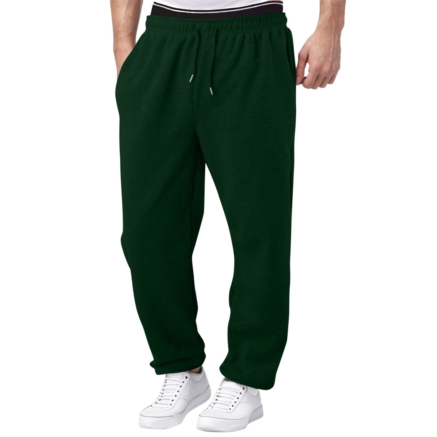 men's fleece style sweatpants vibe straight leg navy and white mix for winter lounging, studying and city errands  

