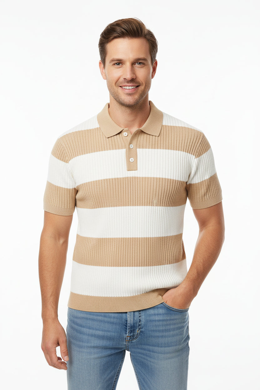 men's lapel knit sweater beige lightweight acrylic summer style