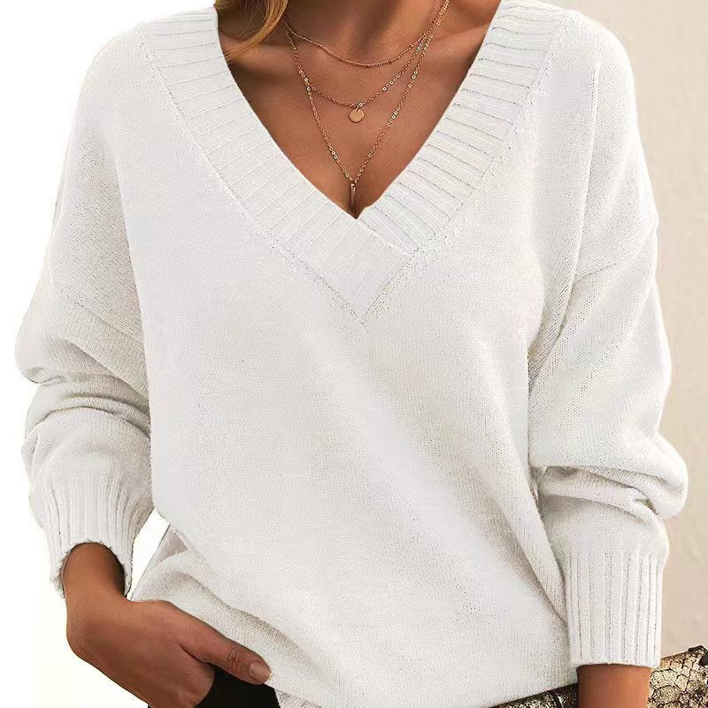 Women’s V-Neck Sweater   Cozy Loose Knit for Autumn & Winter