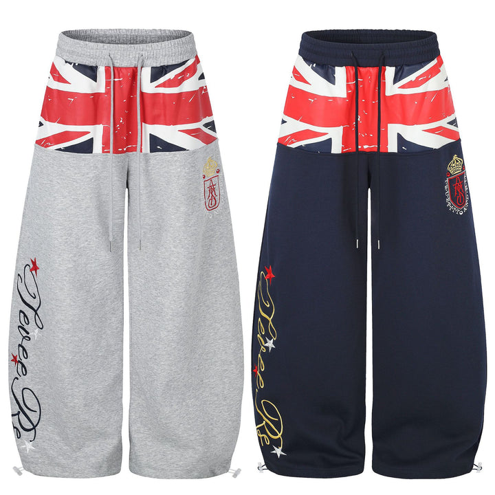 High Waist Wide Leg Sweatpants with Flag Print Graphics
