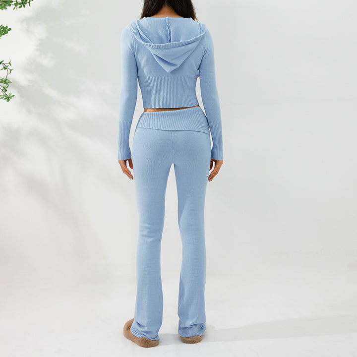 Zip Up Hoodie Womens - Cozy Knit 2-Pc High Waist Pants!