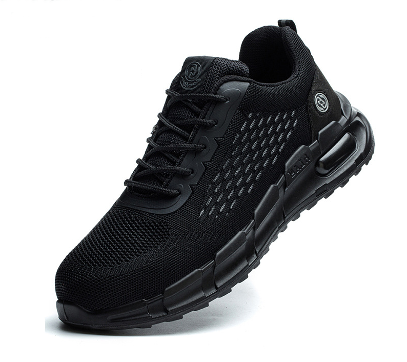 Work Sneakers for Men with Black Knit Mesh and Lace-Ups