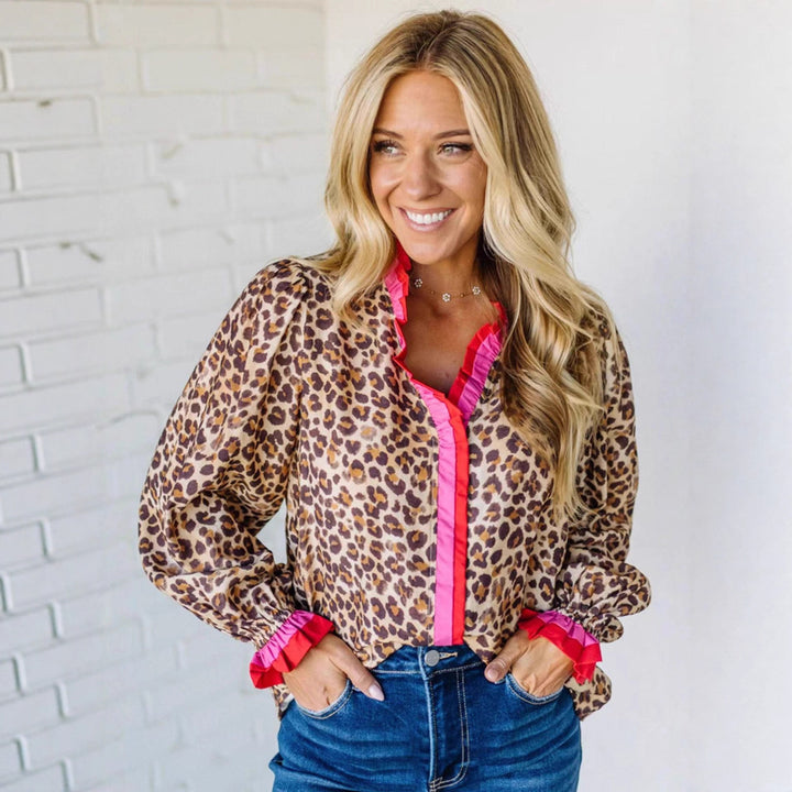 Leopard Lace Long Sleeve Top Stylish Womens Fit Perfect