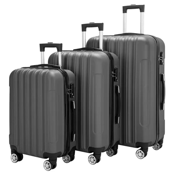 hard shell suitcase dark gray exterior texture under soft lighting
