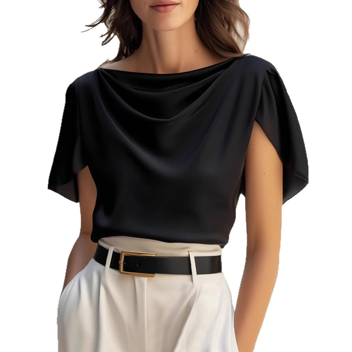 Close-up of resin color-fixed solid-color polyester fabric texture on black women&