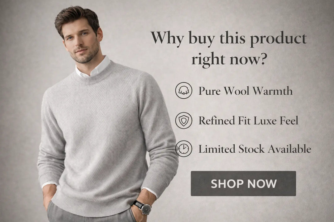 men's wool sweater gray long sleeve refined casual winter look