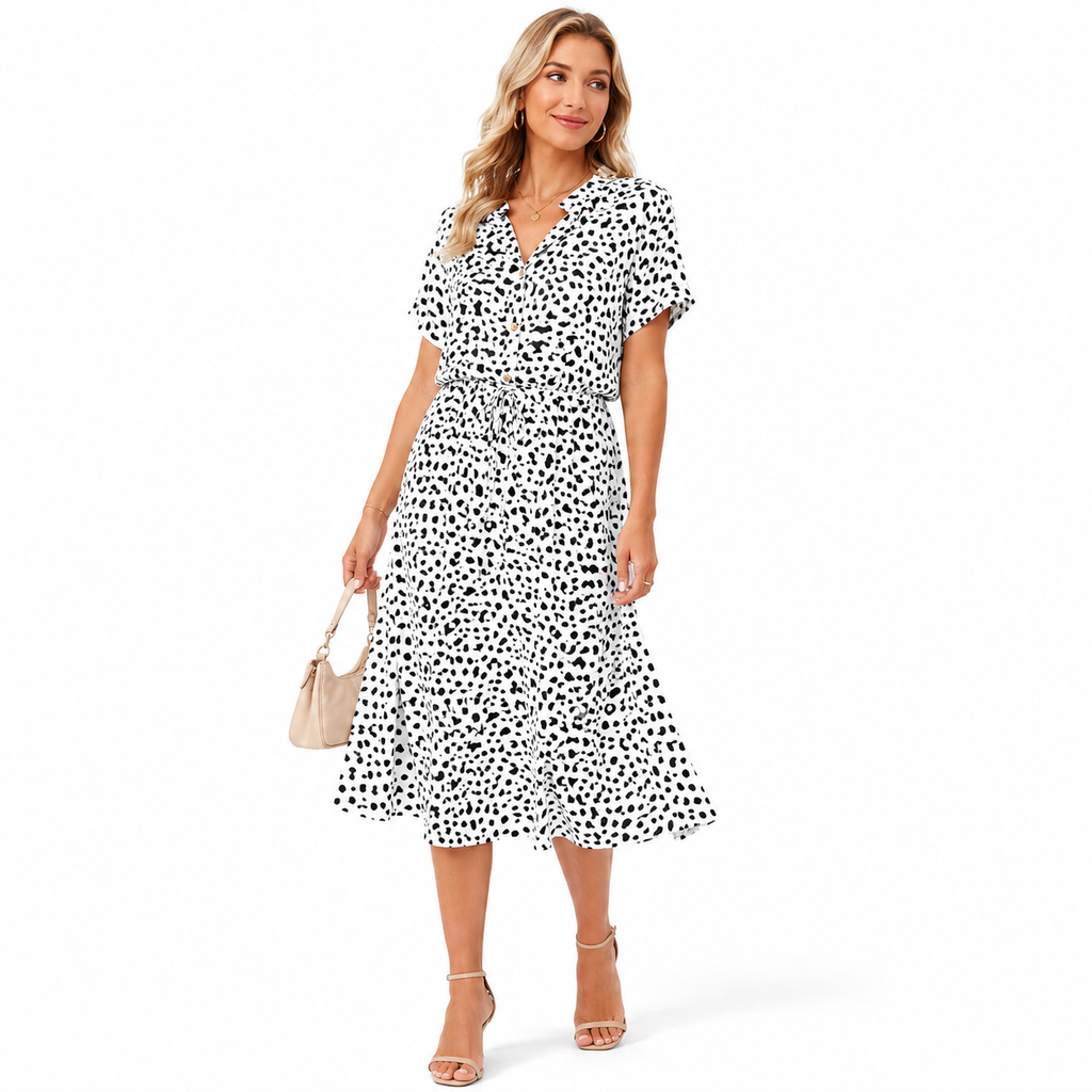 Polka Dot Chiffon Dress High Waist Summer Shirt Outfit!