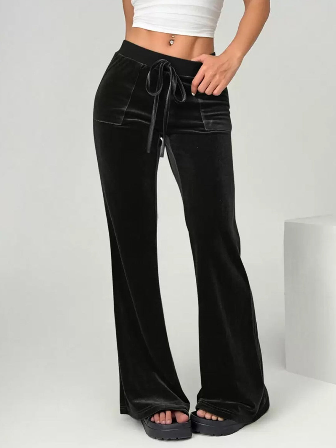velvet flare pants relaxed lounge styling soft fabric texture detail