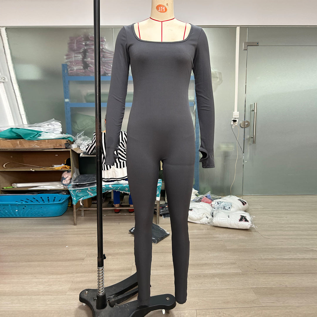 Square Neck Cotton Jumpsuit - Sleek Curves All Day Wear