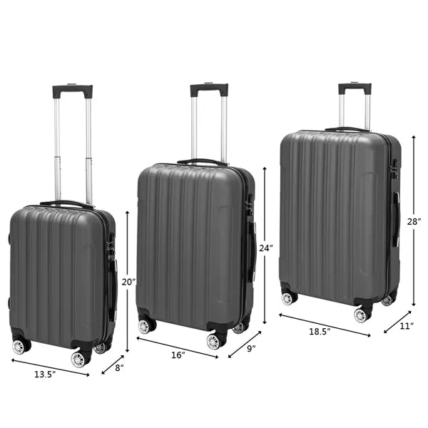 dark gray travel luggage set angled perspective showing smooth surface finish