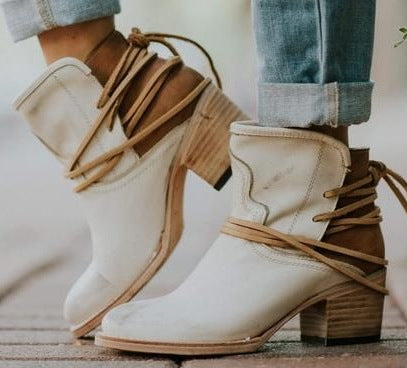 Slingback High Heel Boots - Lace Wrap Block Heel Styles