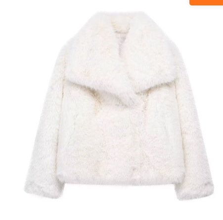 Winter Plush Coat for Women Fluffy Lapel Warm Jacket XS–L