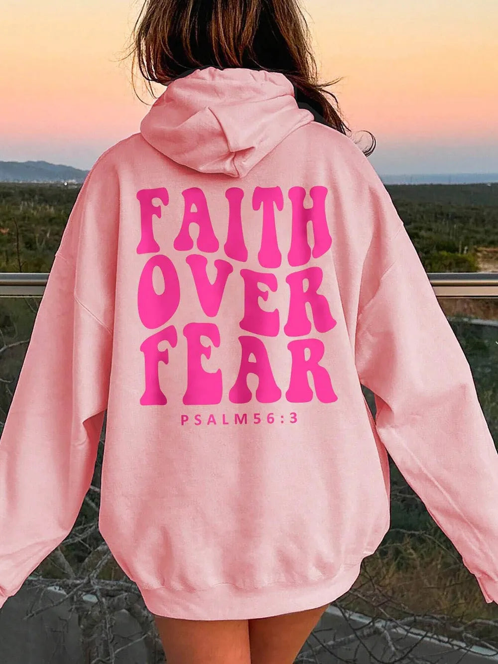 faith over fear hoodie side view dropped shoulder seam and relaxed sleeve length detail for oversized women street style
