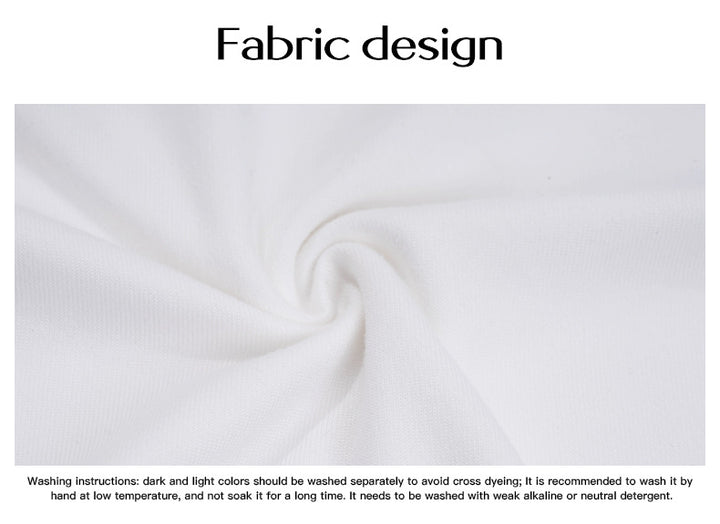 White fabric with washing instructions text at the bottom