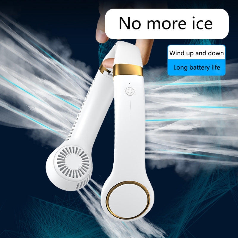 Quiet wearable fan with below 36dB noise, mechanical operation and 6-8 hour battery life for hands-free cooling on warm days.
