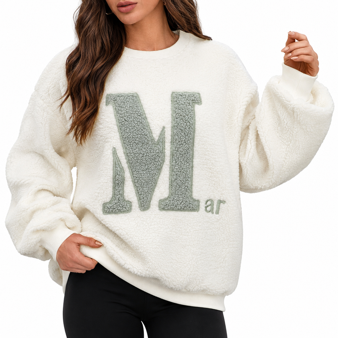 Letter graphic sweatshirt for women with relaxed silhouette, soft fleece interior and clean everyday styling appeal daily use