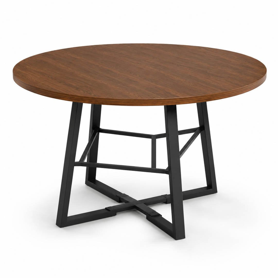 Modern extendable dining table with smooth round silhouette, thick tabletop, and space-saving storage detail for easy hosting
