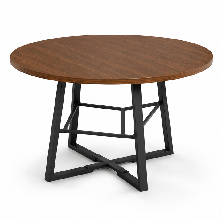 Modern extendable dining table with smooth round silhouette, thick tabletop, and space-saving storage detail for easy hosting
