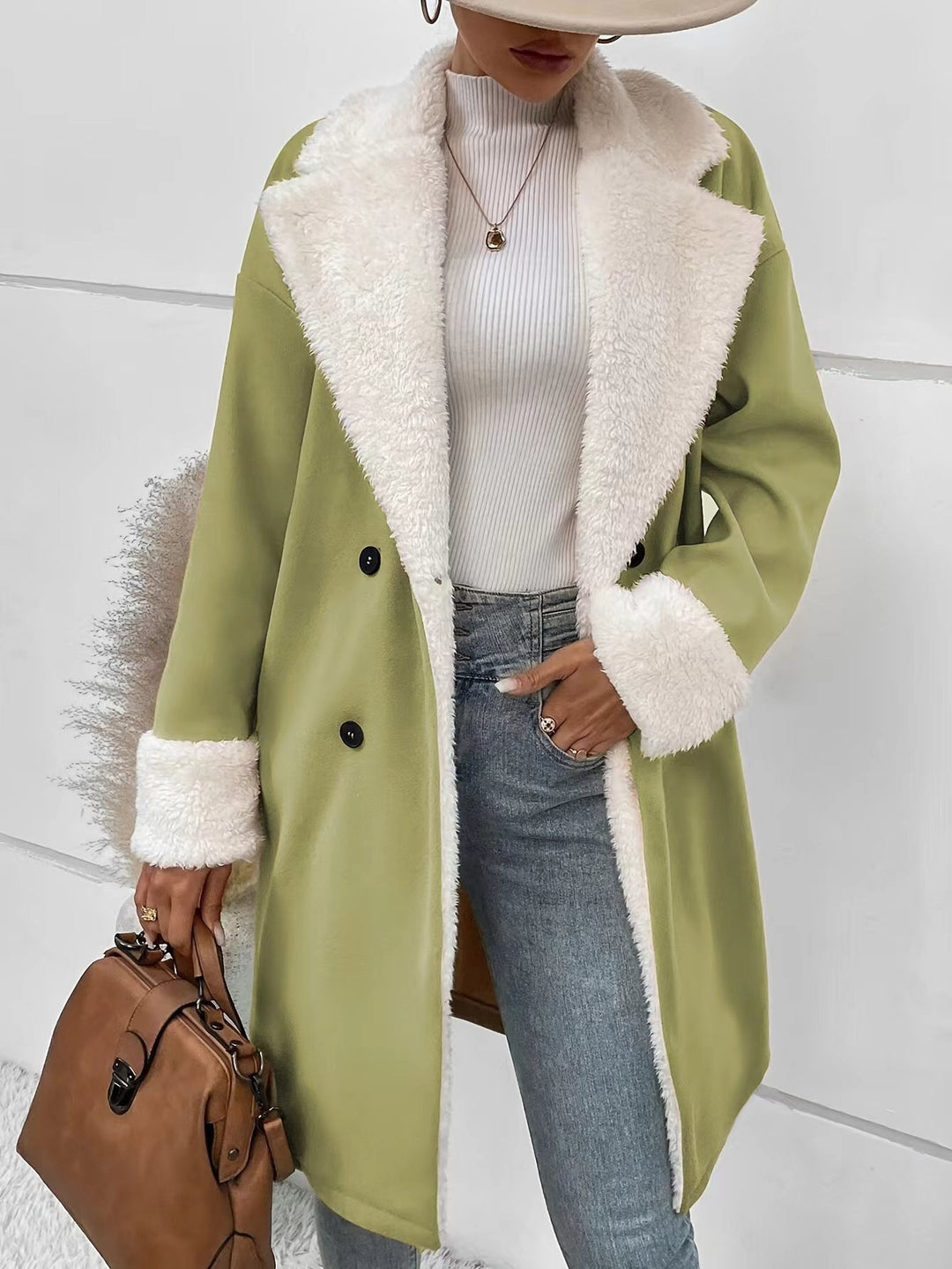 Khaki Woolen Coat Women Elegant Minimal Polyester Fit